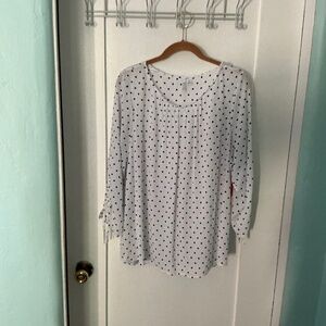 Chic White Polka Dot Blouse with 3/4 Sleeves & Tie Detail, XXL, NWT